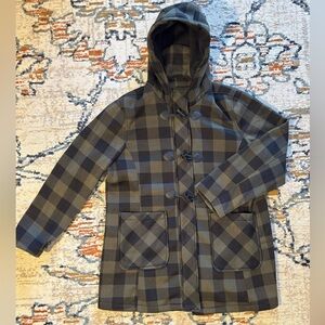 Big Chill Plus Size 1X Pea Coat – Green Buffalo Plaid Hooded Jacket